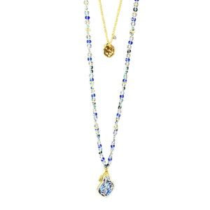 Blue and Crystal Beaded Necklace - with love - Long 36" Tassle